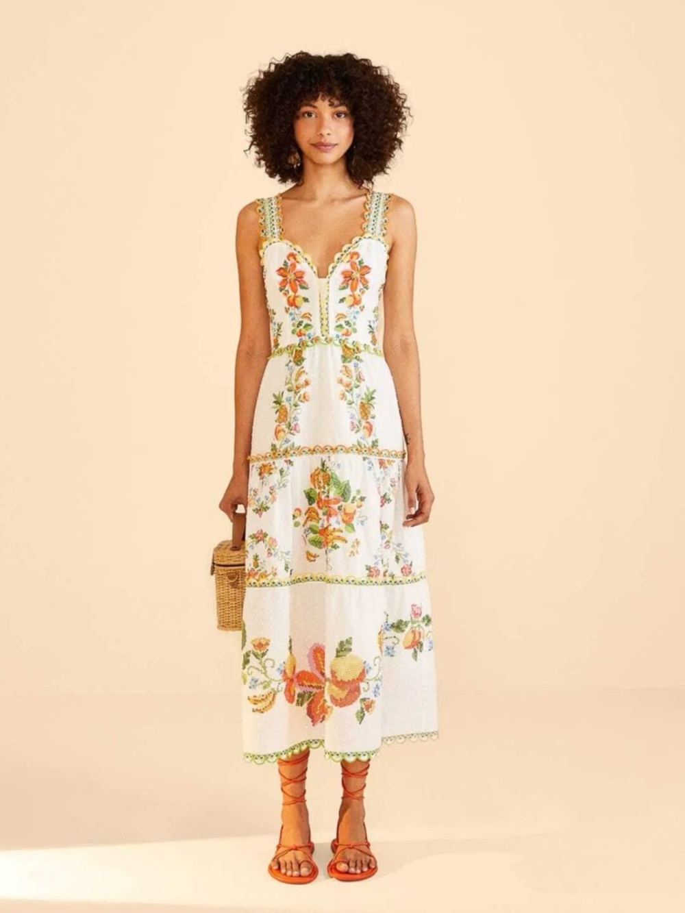Farm Rio Mixed Tropical Romance Off-White Dress Multi XS